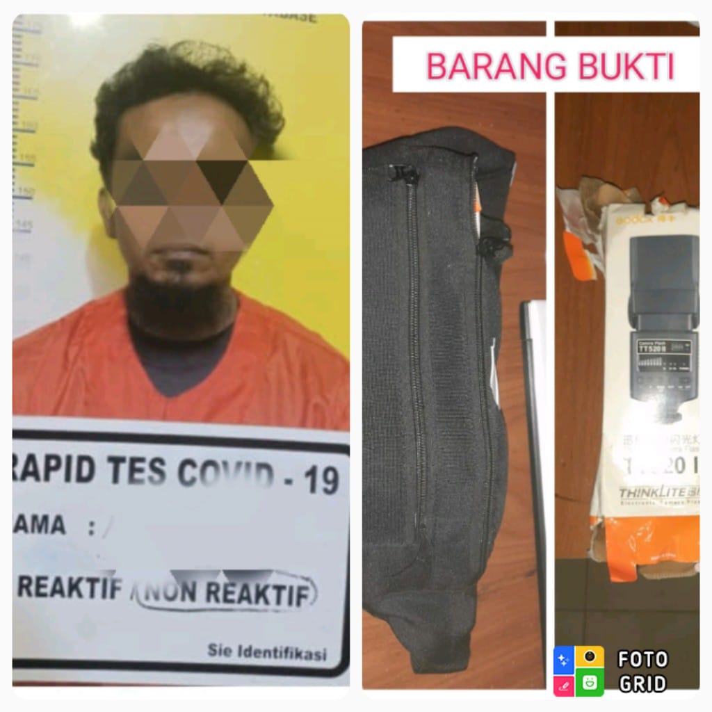 Foto terduga pelaku pencurian di Toko Ponsel Jefindo Dumai beserta barang bukti.