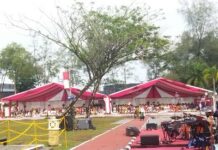 Foto : Para tamu undangan yang hadir pada upacara Bendera Hari Lahir Pancasila di Blok Rokan Dumai.