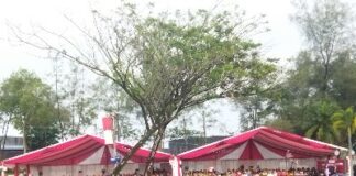 Foto : Para tamu undangan yang hadir pada upacara Bendera Hari Lahir Pancasila di Blok Rokan Dumai.