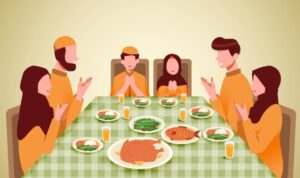 Foto ilustrasi buka puasa bersama orang tua dan anak.
