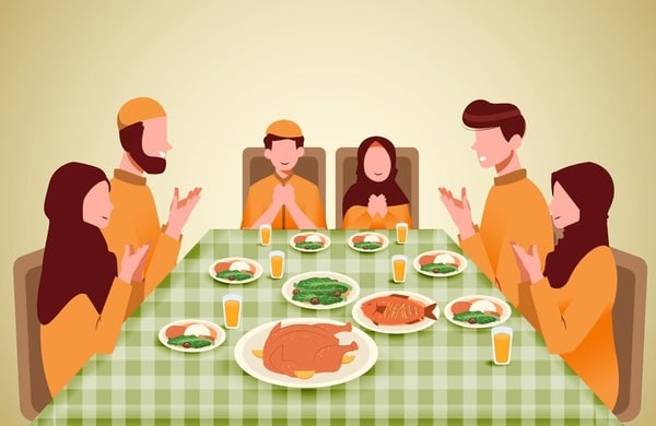 Foto ilustrasi buka puasa bersama orang tua dan anak.