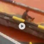 Foto : Hasil screenshot video CPO yang diduga milik PT Meridan Sejati Surya Plantation Dumai tumpah ke laut, yang beredar di WA Group.