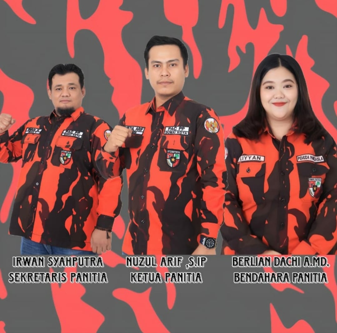 Foto : Panitia Pelaksana RPP ke-V PAC Pemuda Pancasila Kecamatan Dumai Kota, Nuzul Arif, S.IP (tengah), Irwan Syahputra (kiri) dan Berlian Oktiani Dachi, A.Md.